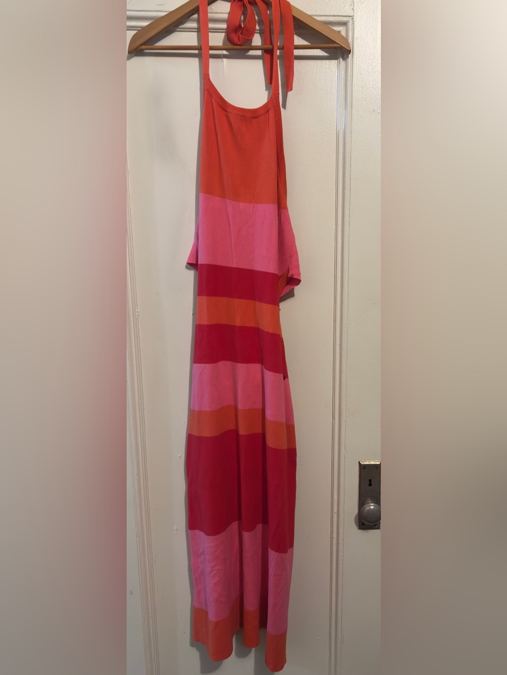 Lulus Women's Halter Stripe Maxi Dress in Pink & Orange. Size XL 47.5” L x 16”W